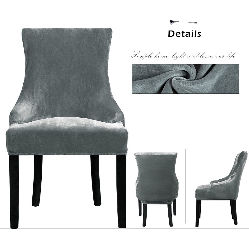 Lellen Velvet Stretch Wingback Chair Cover Slipcover - Reusable Protector Cover for Dining Room Banquet Home Decor etc Machine Washable Hand Washable (Charcoal Grey, 2PC) - Image 3